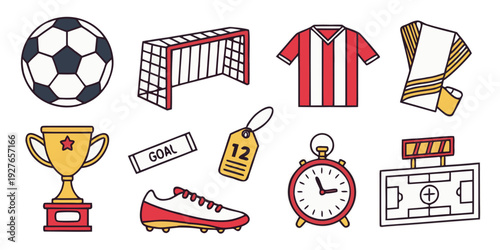 Assorted sports equipment and trophies displayed together Vector