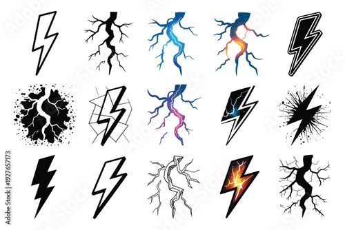 Outline simple stylized lightning bolt shape element for electric energy design concept