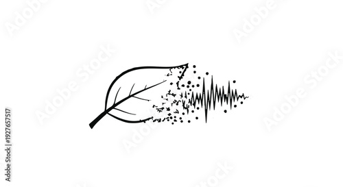 Abstract illustration of a leaf transforming into a sound wave, representing nature's rhythm and sound.