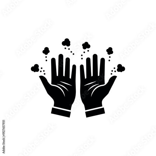 Dirty hands with dust and particles.