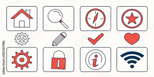 A collection of diverse icons representing various functions and features. Vector