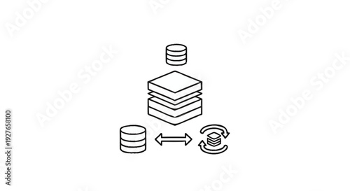 Database server with data flow and storage illustration.