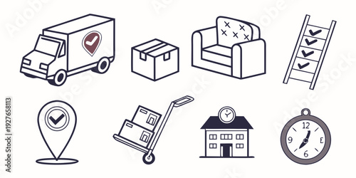 Illustrations of various delivery and logistics services and icons Vector