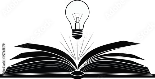 An open book with a glowing lightbulb above it representing knowledge and ideas on transparent background silhouette high quality professional detailed