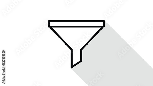 Minimalist black outline icon of a funnel with a long diagonal shadow set against a clean white background for web design.