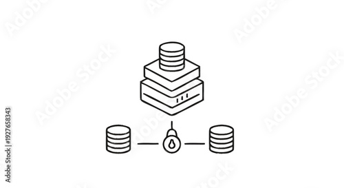 Database server with connected storage and light bulb icon.