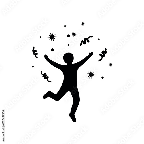 Person celebrating with confetti and streamers.