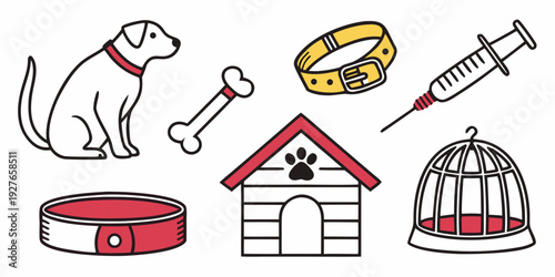 A collection of items related to pets and their care Vector