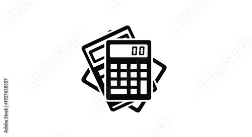 Calculator and paper icon - icon of a calculator placed on top of papers