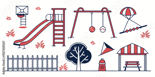 A vibrant playground scene featuring various equipment and safety features Vector