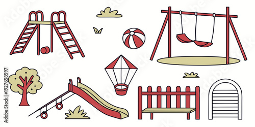 A vibrant and colorful playground with various equipment for children to enjoy Vector