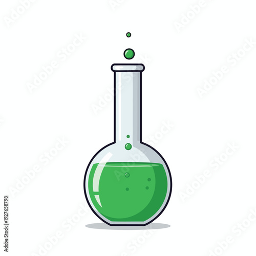 Chemical Laboratory Flask with Green Liquid for Scientific Experiments