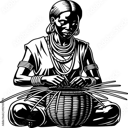 Vector illustration of a man sitting in a lotus position on a chair in an ancient art style