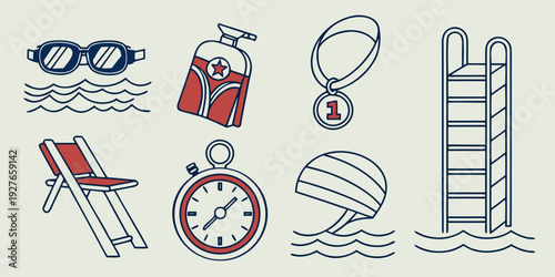 A collection of summer vacation and outdoor adventure icons. Vector
