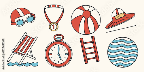 Assorted summer sports and leisure icons in a circular arrangement Vector