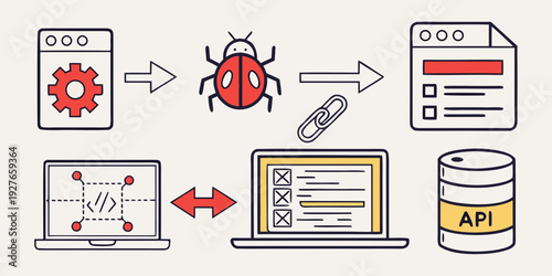 Illustrating the process of identifying, fixing, and documenting software bugs Vector
