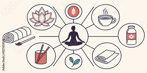 A diverse collection of icons representing various activities and objects. Vector