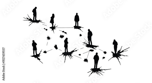 Silhouetted figures connected by abstract lines, symbolizing a network of communication and relationships.