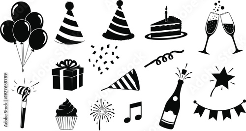 Birthday party icons and symbols