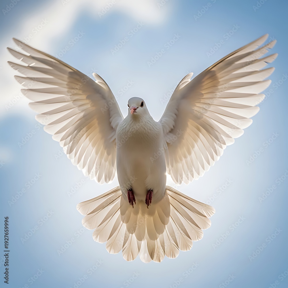 Obraz premium A white bird in flight against a blue sky background