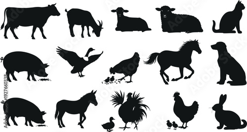 Collection of farm and domestic animal silhouettes