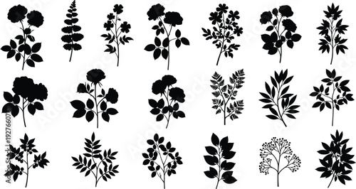 Collection of various plant silhouettes