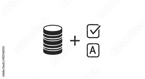 Database with Check Mark and Letter A Icons.