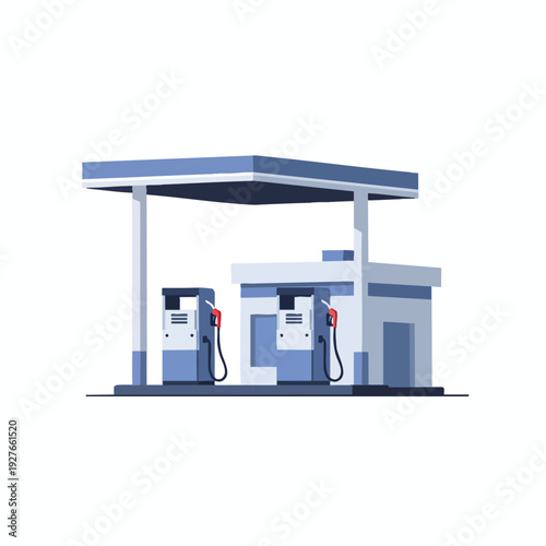Modern Gas Station with Fuel Pump and Canopy for Vehicle Refueling