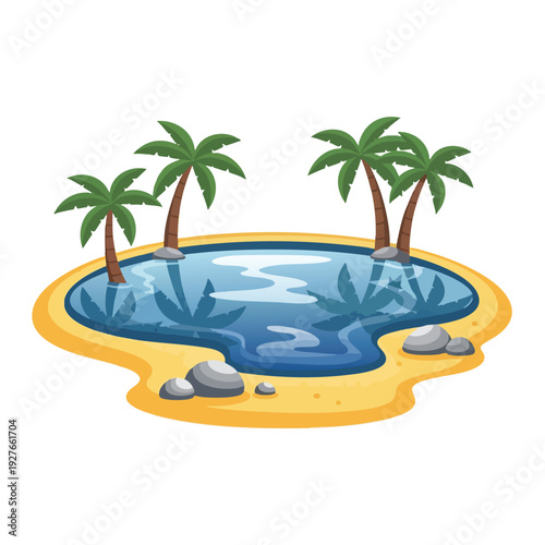 Tropical Island Scene with Palm Trees and Clear Blue Water