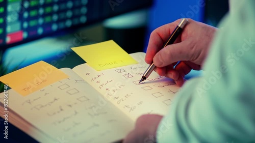 Checklist done task completion project progress. Hand marking finished box under Done note, structured To Do list transformed into achieved milestones, visual productivity ritual, disciplined workflow