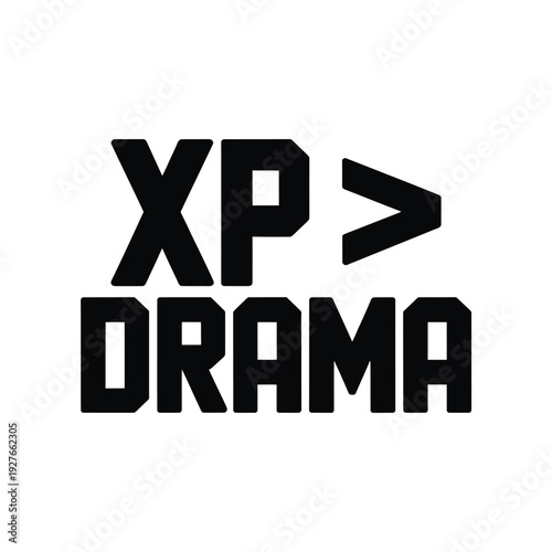 A bold black logo with the text XP greater than drama