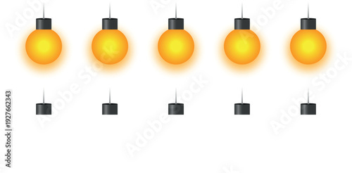 Glowing Hanging Light Bulbs Concept with One Different Idea Vector Illustration