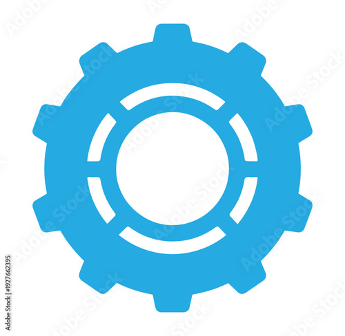 blue gear icon with white background for settings or configuration