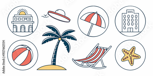 A vibrant illustration showcasing various tropical elements and activities Vector