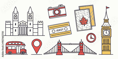 Illustration of various landmarks and symbols from different countries Vector