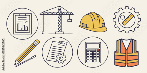 A diverse collection of construction and industrial icons Vector
