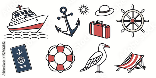 A collection of nautical and patriotic symbols and icons Vector
