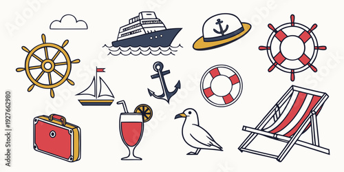 Assorted collection of various sports equipment and accessories. Vector