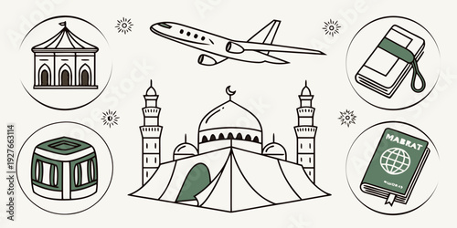 A diverse collection of iconic landmarks and transportation modes from around the world Vector