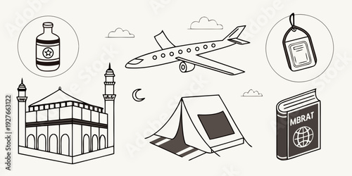 Illustration of various travel and tourism related icons and symbols Vector