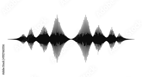 Abstract black and white sound wave visualization against a clean background.