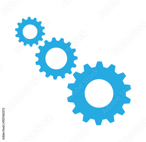 blue gear wheels in a row on white background for business and industry concepts