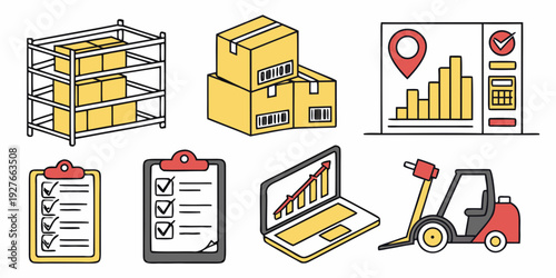 Assorted icons representing various office and productivity tools Vector