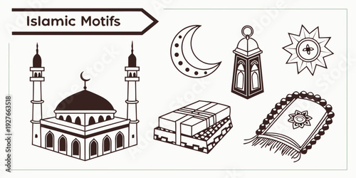 Islamic motifs showcasing various symbols and their significance in islamic culture Vector