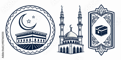 Historical landmarks of islamic architecture and learning Vector
