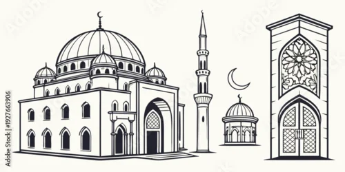 Obraz Intricate architectural drawing of a mosque with minarets and domes Vector