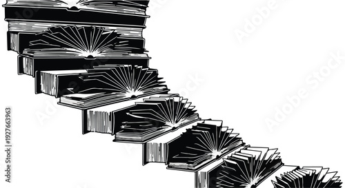 A staircase made of open books leading upwards, symbolizing knowledge and learning