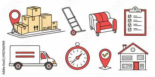 Various icons representing delivery, restrictions, and services. Vector