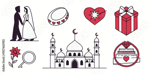 A collection of symbols representing various types of love and relationships Vector