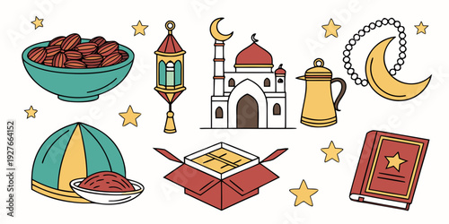 A vibrant illustration of various objects and activities related to camping and outdoor adventures Vector